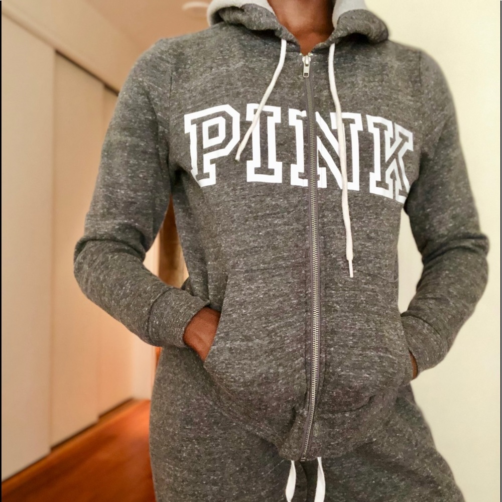 Grey Marled Pink Sweatsuit Top & Bottom